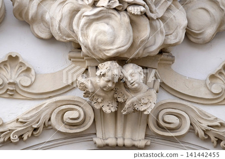 Angels on the portal of Mariahilf church in Graz, Styria, Austria 141442455