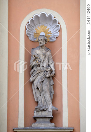 Saint Joseph on the portal of Dreifaltigkeitskirche ( Holy Trinity ) church in Graz, Styria, Austria 141442460