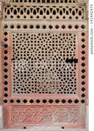 Carved window at Isa Khan's Tomb. Humayun's Tomb complex, Delhi, India. Carved window at Isa Khan's Tomb. Humayun's Tomb complex, Delhi, India. 141442474