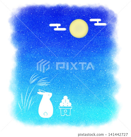 Illustration material for moon viewing: Illustration of a rabbit looking up at the full moon under the night sky. Illustration material for moon viewing: Illustration of a rabbit looking up at the full moon under the night sky. 141442727