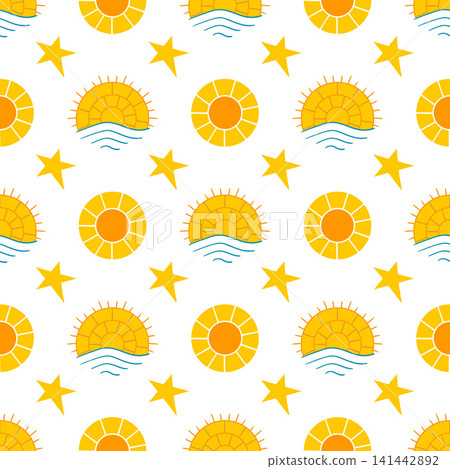 Seamless pattern with orange sun Seamless pattern with orange sun 141442892