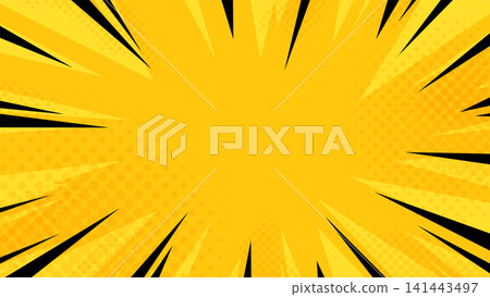 Simple background illustration with focus lines and halftones_Yellow_16:9 Simple background illustration with focus lines and halftones_Yellow_16:9 141443497