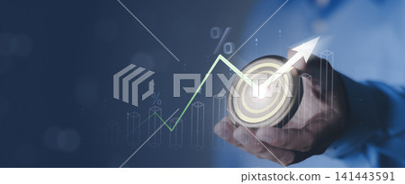 Business growth strategy with target achievement, financial performance, profit increase, ROI analysis, and rising chart illustrating success, investment planning, analytics, and corporate goals. Business growth strategy with target achievement, financial performance, profit increase, ROI analysis, and rising chart illustrating success, investment planning, analytics, and corporate goals. 141443591