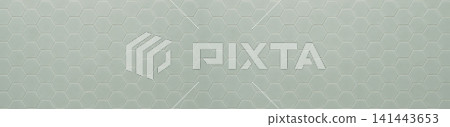 Panoramic view of light sage green ceramic hexagon tile wall with seamless honeycomb layout Panoramic view of light sage green ceramic hexagon tile wall with seamless honeycomb layout 141443653