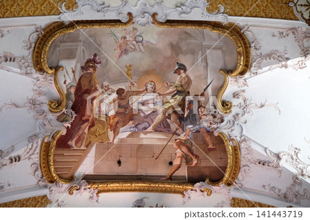 The martyrdom of St. Beatrix fresco by Matthaus Gunther in Benedictine monastery church in Amorbach, Germany The martyrdom of St. Beatrix fresco by Matthaus Gunther in Benedictine monastery church in Amorbach, Germany 141443719
