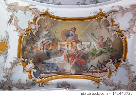 Saint Joseph, fresco by Matthaus Gunther in Benedictine monastery church in Amorbach, Germany Saint Joseph, fresco by Matthaus Gunther in Benedictine monastery church in Amorbach, Germany 141443723