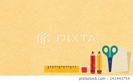 Back to school light yellow textured paper background with copy space and stationery for banner, presentation, template Back to school light yellow textured paper background with copy space and stationery for banner, presentation, template 141443754
