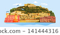 Aerial View of roof, street, building of Napoli at Italy - art collage design 141444316
