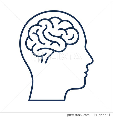 brain inside human head icon, outline style brain inside human head icon, outline style 141444581