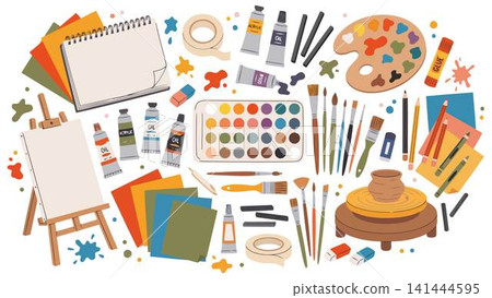 back to school template with school supplies 141444595