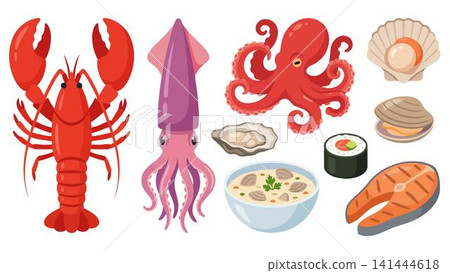seafood set isolated on white background 141444618
