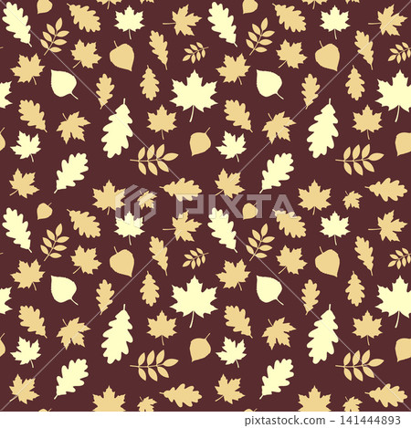 Small fall foliage silhouettes seamless background pattern. 141444893