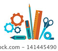 School supplies design over white background. Back to school. Illustration featuring art and office supplies. Creativity and engineering. Vector illustration. Eps 10. 141445490