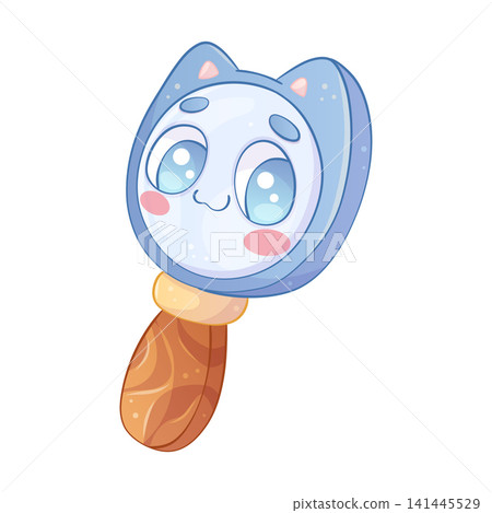 Hand-drawn cute cartoon character with a magnifying glass. Cartoon children's vector illustration for the design of posters, postcards for printing, textiles Hand-drawn cute cartoon character with a magnifying glass. Cartoon children's vector illustration for the design of posters, postcards for printing, textiles 141445529