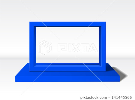 Empty blue 3D picture frame standing upright on white background Empty blue 3D picture frame standing upright on white background 141445566