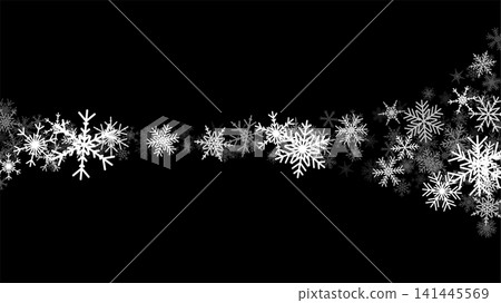 Christmas background with falling snowflakes. Winter holiday background or frame with pattern of holiday snow. Christmas background with falling snowflakes. Winter holiday background or frame with pattern of holiday snow. 141445569