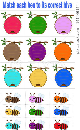 Back to school matching game activity worksheet match each cute bee to its correct color hive Back to school matching game activity worksheet match each cute bee to its correct color hive 141446124