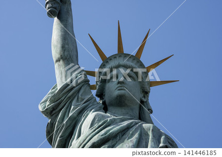 A beautiful close-up capturing the dignified expression of the Statue of Liberty and the Olympic flame. 141446185