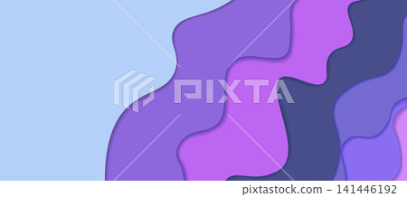 Smooth paper cut banner design displaying layered purple and blue fluid curves on pastel surface Smooth paper cut banner design displaying layered purple and blue fluid curves on pastel surface 141446192