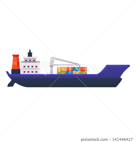 Flat cargo ship with containers vector illustration Flat cargo ship with containers vector illustration 141446427