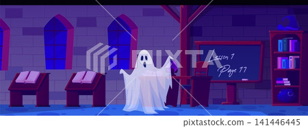 Magic classroom ghost background with cartoon fantasy interior Magic classroom ghost background with cartoon fantasy interior 141446445