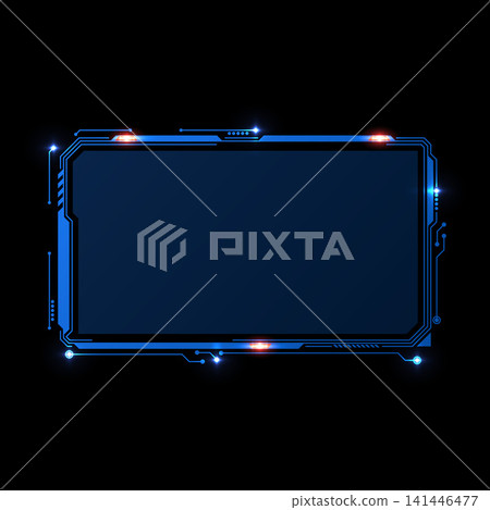 HUD frame blue electronic circuit rectangle red LED sparkles, futuristic digital screen, Hi tech interface gaming window HUD frame blue electronic circuit rectangle red LED sparkles, futuristic digital screen, Hi tech interface gaming window 141446477