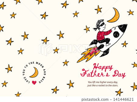 Father's Day Whimsical Doodle Super Dad Rocket Stars Moon Folded Card Father Vector Father's Day Whimsical Doodle Super Dad Rocket Stars Moon Folded Card Father Vector 141446621