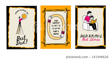 Father's Day Whimsical Doodle Greeting Card Set Best Dad Stories Arms Father Vector Father's Day Whimsical Doodle Greeting Card Set Best Dad Stories Arms Father Vector 141446626
