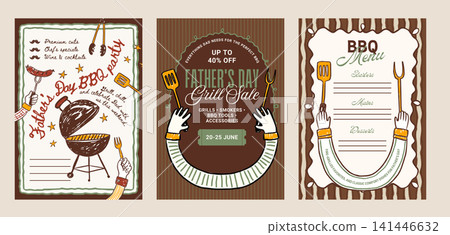 Father's Day Whimsical Doodle BBQ Grill Sale Menu Set Father Vector Father's Day Whimsical Doodle BBQ Grill Sale Menu Set Father Vector 141446632