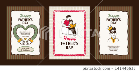 Father's Day Whimsical Doodle Greeting Card Set Support Love Family Father Vector Father's Day Whimsical Doodle Greeting Card Set Support Love Family Father Vector 141446635