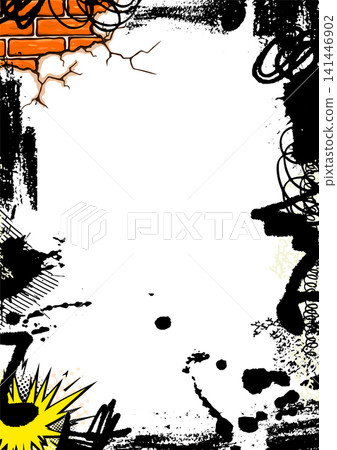 Grunge frame with blots and graffiti brick wall. Not AI, vector illustration. Grunge frame with blots and graffiti brick wall. Not AI, vector illustration. 141446902