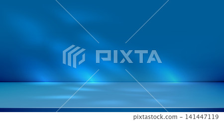 Dark blue background with light room studio, empty product podium. 3d plant shadow on floor and wall, navy bg for shelf perspective stage. Spotlight display spots of sun, presentation banner design Dark blue background with light room studio, empty product podium. 3d plant shadow on floor and wall, navy bg for shelf perspective stage. Spotlight display spots of sun, presentation banner design 141447119