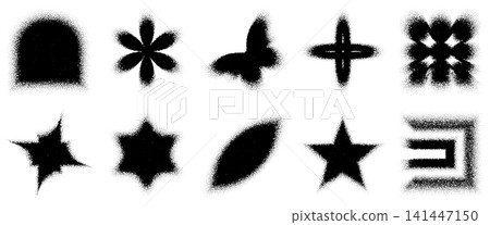 Blurred dotted butterfly with grainy gradient, Textured square, floral logo. Modern starburst and noisy snowflake, patterned sun arch. Y2K mesh, abstract grain painting with a halftone particle effect Blurred dotted butterfly with grainy gradient, Textured square, floral logo. Modern starburst and noisy snowflake, patterned sun arch. Y2K mesh, abstract grain painting with a halftone particle effect 141447150