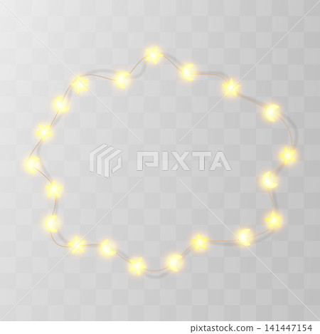Light Xmas frame string, fairy star bulb garland. Merry chirstmas glitter wreath png, festoon ball vector decor. Christmas 3d warm shine isolated, noel lamp line element, gold bokeh wedding decoration Light Xmas frame string, fairy star bulb garland. Merry chirstmas glitter wreath png, festoon ball vector decor. Christmas 3d warm shine isolated, noel lamp line element, gold bokeh wedding decoration 141447154