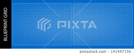 Blue paper overlay with digital pattern of squares and dots, vector. Blueprint bg with grid and scan print graph layout, HUD element. Architectural millimeter data chart, technical drawing for builder Blue paper overlay with digital pattern of squares and dots, vector. Blueprint bg with grid and scan print graph layout, HUD element. Architectural millimeter data chart, technical drawing for builder 141447156