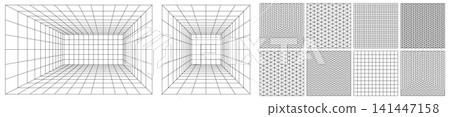 Lab ai bg for grid 3d game. Arcade line ground in bw isometric pattern. Depth point 80s metaverse and y2k infographic space. VR drawing on white bg. Futuristic wired rectangle for vanishing room land Lab ai bg for grid 3d game. Arcade line ground in bw isometric pattern. Depth point 80s metaverse and y2k infographic space. VR drawing on white bg. Futuristic wired rectangle for vanishing room land 141447158