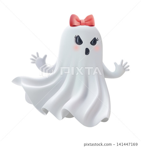 Ghost halloween 3d emoji vector. Cute scary character, little girl with pink bow. Female white sheet cloth png, scary boo promo poster. Funny spooky mascot, realistic render. Cartoon monster costume Ghost halloween 3d emoji vector. Cute scary character, little girl with pink bow. Female white sheet cloth png, scary boo promo poster. Funny spooky mascot, realistic render. Cartoon monster costume 141447169