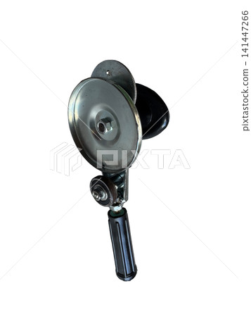 Metallic Industrial Roller Part with Black Handle, PNG , isolated on transparent background Metallic Industrial Roller Part with Black Handle, PNG , isolated on transparent background 141447266