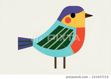 A vibrant, stylized bird illustration with a playful, geometric design. A vibrant, stylized bird illustration with a playful, geometric design. 141447319
