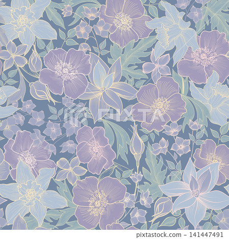 Floral seamless pattern. Flower background. Flourish garden texture with flowers. Floral seamless pattern. Flower background. Flourish garden texture with flowers. 141447491