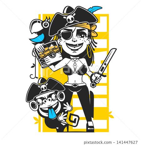 Set of vintage hand drawn pirates designed elements Set of vintage hand drawn pirates designed elements 141447627