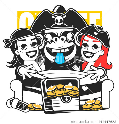 Set of vintage hand drawn pirates designed elements Set of vintage hand drawn pirates designed elements 141447628