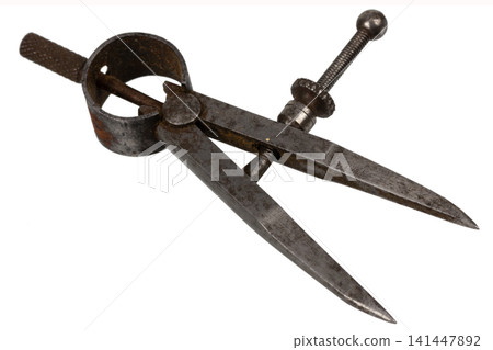 Antique Steel Wing Divider Caliper Isolated on White Background Antique Steel Wing Divider Caliper Isolated on White Background 141447892