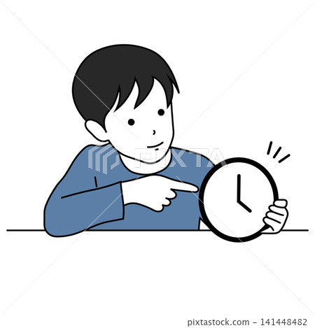 An illustration of a child pointing to a clock and checking the time. An illustration of a child pointing to a clock and checking the time. 141448482