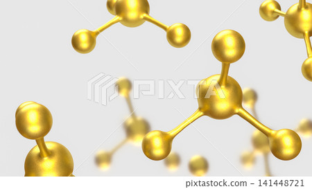 Golden Molecular Structures on Minimal White Scientific Background 3d render. 141448721