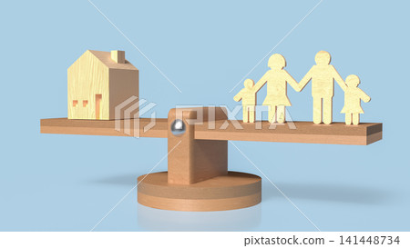 Family Housing Balance and Home Ownership Decision Concept 3d render. Family Housing Balance and Home Ownership Decision Concept 3d render. 141448734