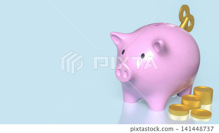 Pink Piggy Bank with Golden Coins for Smart Financial Saving 3d render. 141448737