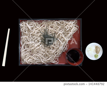 Handmade soba noodles served in a bamboo steamer 141448792