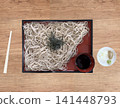 Handmade soba noodles served in a bamboo steamer 141448793