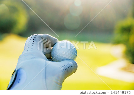 Close-up of someone holding a golf ball in their hand. Close-up of someone holding a golf ball in their hand. 141449175